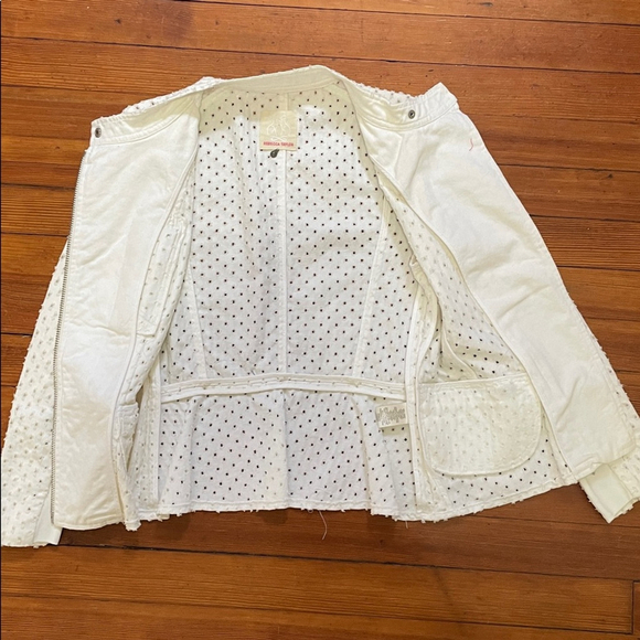 Rebecca Taylor Women’s Size 8 Designer Eyelet White Moto Peplum Zip Up Jacket - Picture 5 of 8